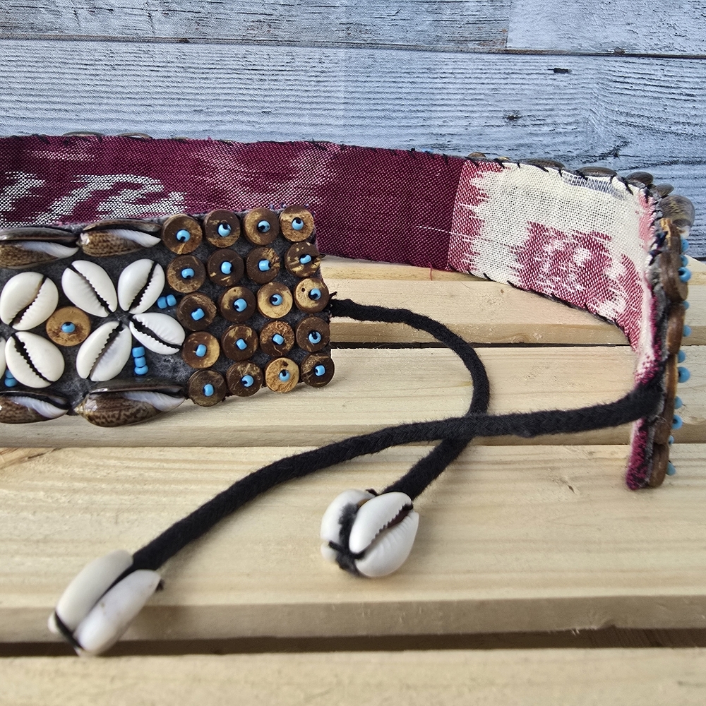 Beaded Cowrie Bohemian Beach Shell Tie Up Belt 33.5" - Picture 4 of 9